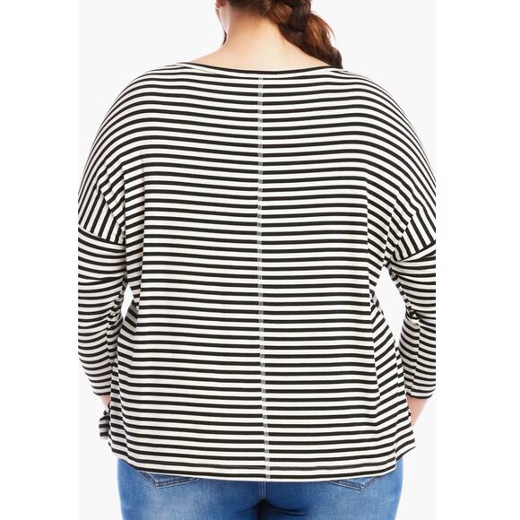 Karen Kane Boat Neck Striped Top 3/4 Sleeve Shirt | Plus 3x, Black White NEW $98 - Picture 4 of 5